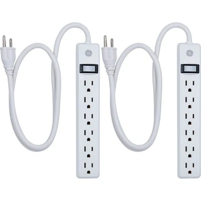 GE® 450-Joules Surge Protector, 6 Grounded Outlets, 3-Ft. Cord, White, 2 Count - Image 1 of 4