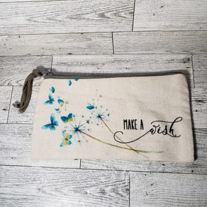 Ganz Blue Butterflies & Dandelions Pencil Case Makeup Pouch Zipper Make a Wish - Picture 1 of 6