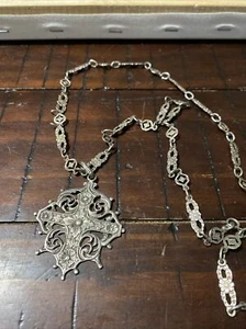 Vintage unsigned PERUZZI 800 SILVER 28” Flower NECKLACE - Picture 1 of 5