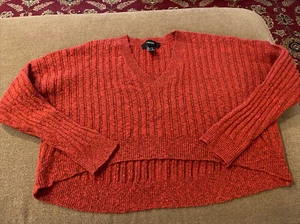 Forever 21 Women’s Orange Long Sleeve V-Neck Cropped Sweater Size M (BB) - Picture 1 of 6