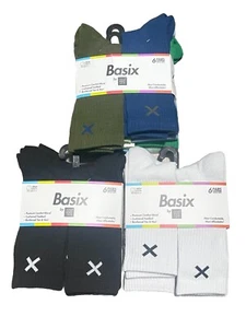 BASIX By ODDSOX-Men's Crew Socks 6 Pair Size Medium 8-12 Per Pack: 3 Pack Bundle - Picture 1 of 3