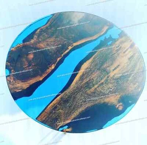 Epoxy Tabletop, center Table Epoxy Resin River Table, Natural Wood - Picture 1 of 12