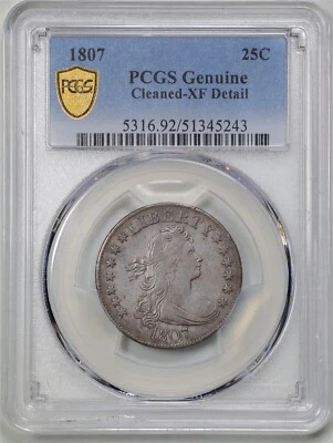 Busto drapeado 1807 25C cuarto de dólar XF detalle graduación profesional 51345243 limpio Foto 1 de 4