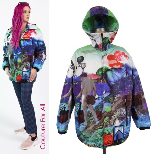 taglia S GIACCA PARKA Cappuccio NUOVA $2 410 PRADA DONNA STAMPA GRAFICA Nylon PRIMALOFT