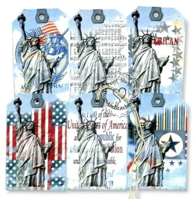 Hang Tags AMERICANA PATRIOTIC LADY LIBERTY 4TH JULY MIXED TAGS #T 76  Gift Tags - Image 1 of 4