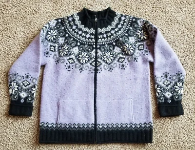 Suéter cárdigan con cremallera de diseño islandés para mujer ~ lavanda ~ mediano ~ mezcla de lana de cordero Foto 1 de 3