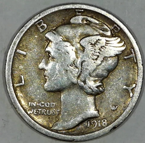 U.S. SILVER MERCURY DIME 1918 D F BETTER DATE #X13 Cover