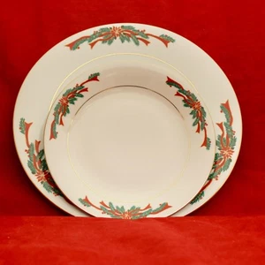 Fairfield Tienshan Poinsettia & Ribbon 2 pc. Place Setting Dinner & Salad Plate - Picture 1 of 3