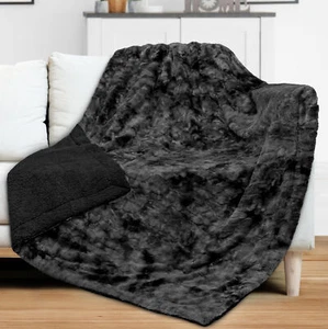 Reversible Faux Fur Blanket Soft Warm Fluffy Sherpa Sofa Throw Shaggy Soft Plush - Picture 1 of 78