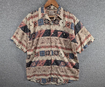 Vintage Casual Club Abstract Funky Aztec Print Relaxed Rayon Button Shirt M - Image 1 of 4