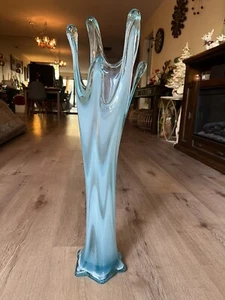 Riesige 27"" Glas handgefertigt aquablaue Fingervase geschwenkte Vase mexikanische Kunst Glas - Bild 1 von 18