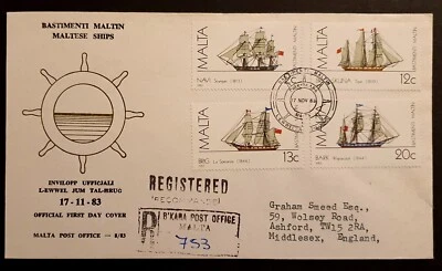 Malta Stamps 1983 Ships 2nd Series Set on Registered Airmail Cover to UK (w) - Image 1 of 2