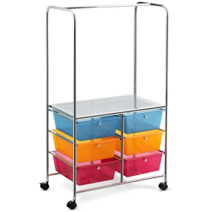 6 Drawer Rolling Storage Cart w/Hanging Bar Office School Organizer Multicolor - Picture 1 of 12
