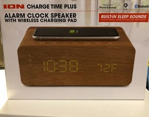 Ion Audio Charge Time Plus Alarm Clock Speaker w/ IQ Wirless Charging Pad Brown - Picture 1 of 1