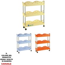 CARRELLO PORTAVERDURA PORTAFRUTTA IN PLASTICA 3 RIPIANI Cm 19x56x68 VARI COLO