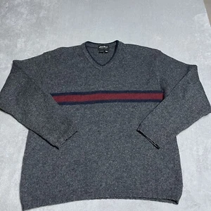 Vintage Eddie Bauer Sweater Mens XL Tall Gray Wool V Neck Striped Heavy USA 90s - Picture 1 of 6