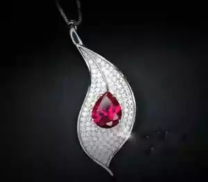 2Ct Pear Cut Lab Created Red Ruby Women's Gift Pendant 14K White Gold Plated 18" - Picture 1 of 5