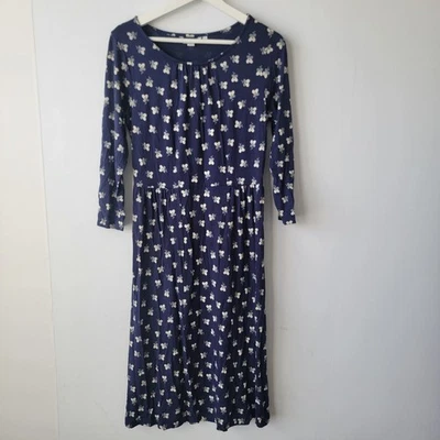Boden womens Floral Jersey Knit Shirt Dress size 10L Navy Blue 3/4 sleeve - Image 1 of 4