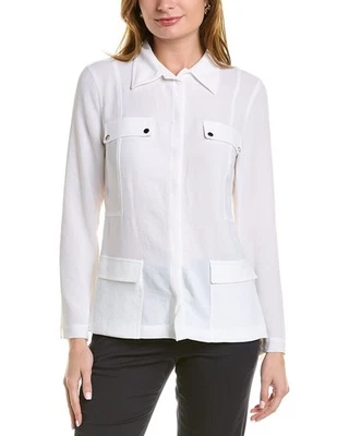 Chaqueta camisa utilitaria para mujer Elie Tahari blanca S Foto 1 de 3