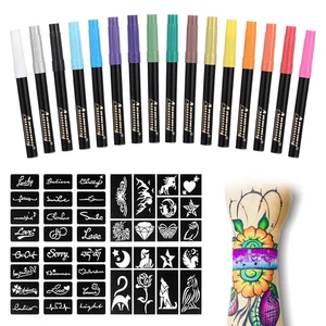 Temporary Tattoo Markers for Skin, 16-Count Body Markers+77 Large Tattoo Stencil - Picture 1 of 12