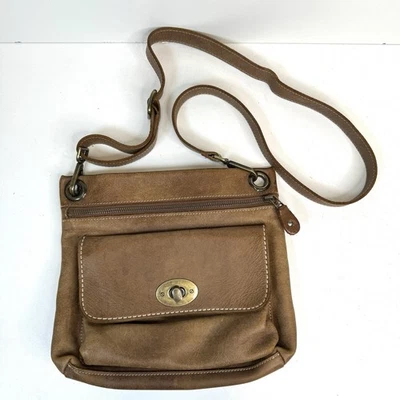 Roots Crossbody Purse Bag Tribe Leather Brown Adjustable Strap Boho Distressed - Image 1 of 4