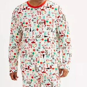 Schlafanzug Herren Large Tall 2-teiliges Set Crew Schlafhose weich Frohe Weihnachten Urlaub - Bild 1 von 2
