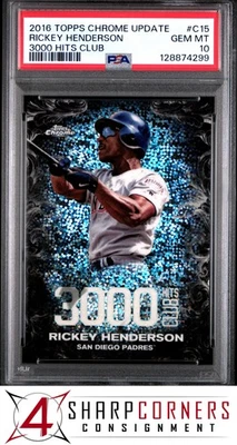 2016 TOPPS CHROME UPDATE 3000 HITS CLUB #C15 RICKEY HENDERSON HOF PSA 10 - Image 1 of 3