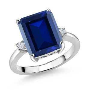 6.76 Ct Octagon Blue Simulated Sapphire 925 Sterling Silver Ring - Picture 1 of 3