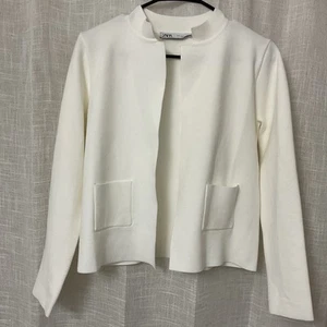 Zara women Size S open front Sweater Cardigan Shrug Jacket White Knit Poly Blend - Picture 1 of 7