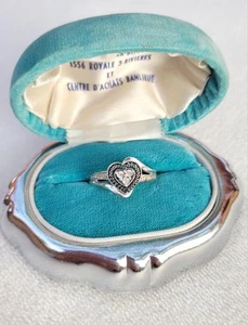 Vintage Sterlingsilber blauer Diamant & weißer Diamant Pavé Herz Ring Größe 6,75  - Bild 1 von 7