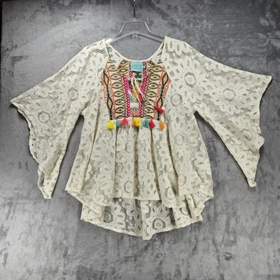Top túnica Judith March Boho encaje bordado borla multicolor grande 100 % algodón Foto 1 de 4