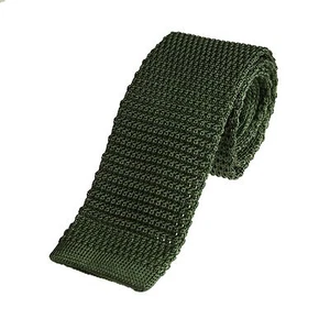 Men's Plain Olive Green Slim Narrow Width Silk Knitted Tie (N004) - Picture 1 of 1