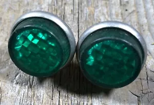 PAR DE REFLECTORES DE MATRÍCULA DE BICICLETA DE COLECCIÓN VERDE VINTAGE BUJE BRILLADORES - Imagen 1 de 2