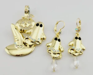 Kirks Folly HALLOWEEN Ghost Pumpkin Witch Hat Enhancer GT & Earrings Set #23 - Picture 1 of 4
