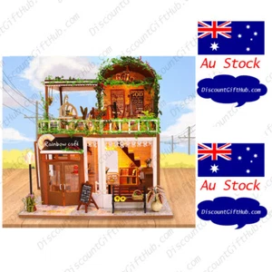 Coffee Cafe Shop DIY Miniature Wooden DollHouse Kit Furniture LED Model Craft - Picture 1 of 6