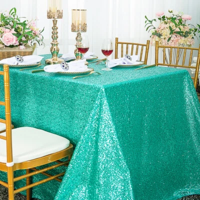 Wedding Linens Inc. 90" x 156" Rectangle Sequin Taffeta Tablecloths Table Covers - Image 1 of 3