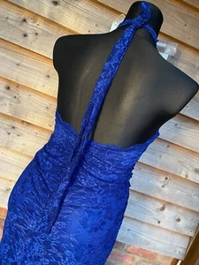 High Neck Low Back Lace Maxi Evening Dress in Royal Blue Size 12 - Picture 1 of 6