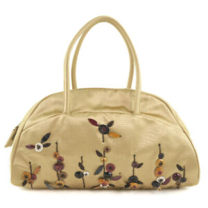 PRADA B11061 Flower motif Handbag beige Satin Women