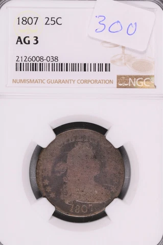 1807 Draped Bust Silver Quarter NGC AG-3 #8-038 Cover