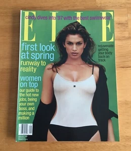 Elle Magazine January 1997 Cindy Crawford Cover No Label Newsstand - Picture 1 of 2