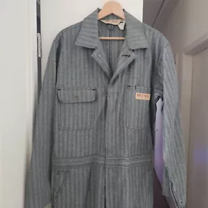 Vtg Big Mac Workwear Indigo Herringbone Denim Coveralls Boiler Suit Jumpsuit 40R - Picture 1 of 16