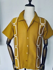 Vtg Mens 60s NOS Rockabilly Hipster Knit Shirt Tiki Oasis Hipster White Gold 70s - Picture 1 of 8