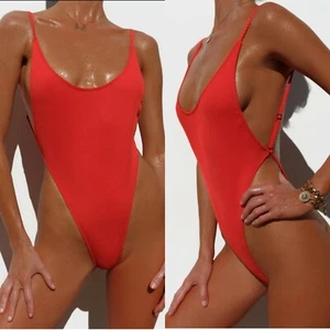 TANGA DE COSTILLA MINIMALISTA BOMBA DE CEREZA ""OASIS"" UNA PIEZA (L) NUEVA CON ETIQUETAS - Imagen 1 de 5