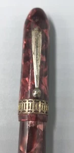 Vintage E Faber Lever Fill Celluloid Fountain Pen Red Marbled Gold Plated NIB 5" - Picture 1 of 6