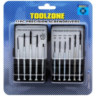 11Pc PRECISION SCREWDRIVER SET Philips Slot 00 0 1 1.2 1.4 1.8 2.4 3 Awl Case UK - Image 1 of 2