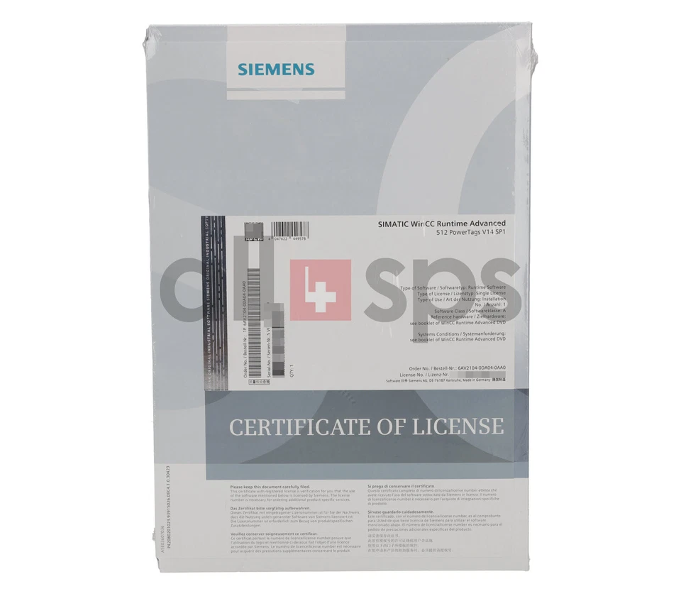 SIMATIC WINCC RUNTIME ADVANCED 512 PT V14 - 6AV2104-0DA04-0AA0 (NS) - Imagen 1 de 1