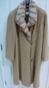 A SIZE 16 CAMEL COAT WITH FUR TRIM AND FUR COLLAR WORN TWICE READ LISTING - Picture 1 of 20