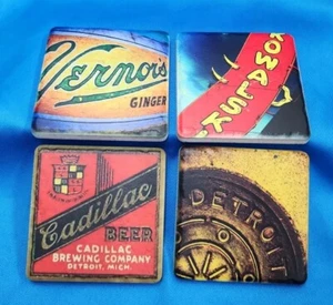 Detroit Coaster Co coasters 4 Set Cadillac Brewing, Kowalski, Manhole, Vernors - Picture 1 of 9