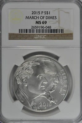 2015 P March of Dimes Uncirculated Silver Dollar NGC MS69 Brown Label - Image 1 of 2