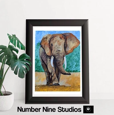 Impresión de ilustración de vida silvestre elefante A5 firmada por el artista, limitada a 300 Foto 1 de 4